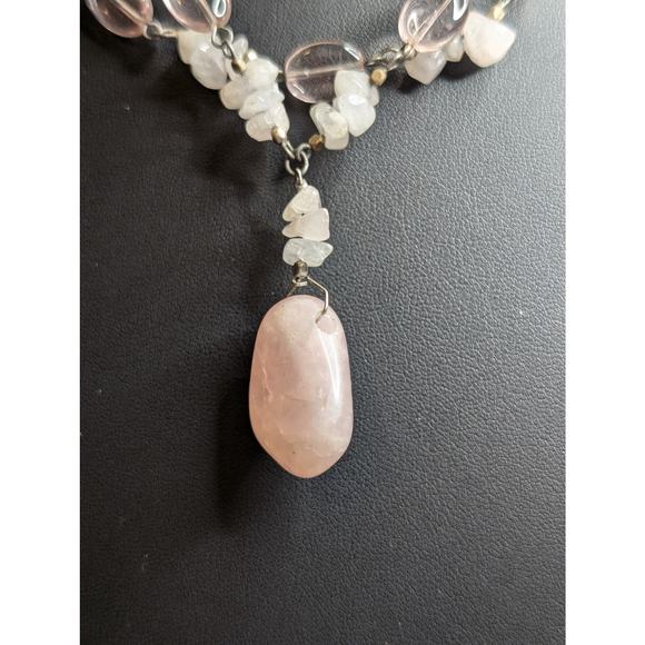 Robert Rose Pink Jadeite Quartz Chip Pink Glass Bead Double Strand Necklace - Picture 4 of 8